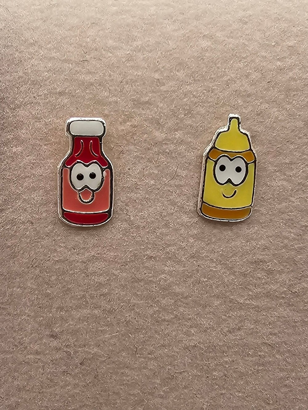 .925 Silver Ketchup & Mustard Cute Enamel Earrings Set